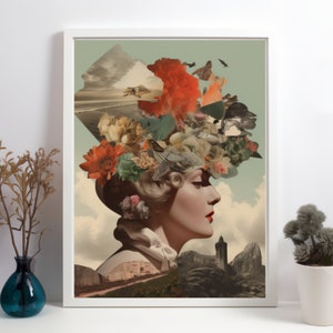 Surreal Collage Style Print for Digital Download. Surreal Printable Fashion Collage Style Art, Abstract Collage, Wall Decor, Feminine