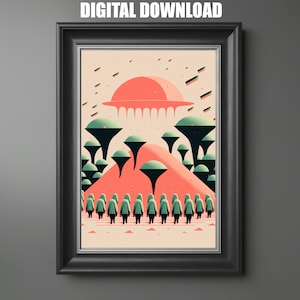 Sci Fi Wall Art Poster, Risograph Aesthetic Art Print, Digital Download, Minimalist SciFi Wall Art, Retro Space Army
