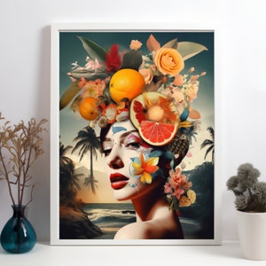 Surreal Collage Style Print, Digital Download, Surreal Fashion wall art, Printable Collage Style Art, Abstract Collage, Wall Decor, Fruits