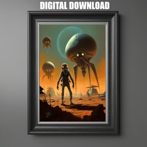 Sci Fi Wall Art Poster, Retro Style Alient Planet Landscape, Digital Download, Retro Science Fiction, Sci-Fi Planet Landscape