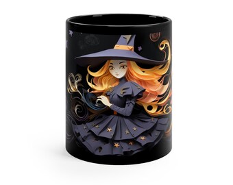 Halloween Witch 11oz Coffee or Tea Mug in Black Ceramic | Spooky Season | Fall Mug | Gift Idea