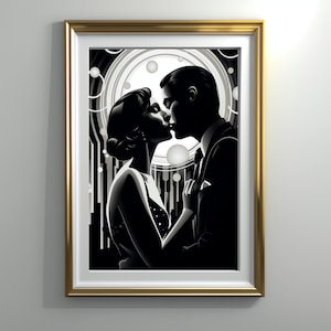 Downloadable Art Deco Roaring 20s Wall Art, Gatsby Style Art, Printable Wall Art, Romantic Decor, Jazz Age Poster, Black and White