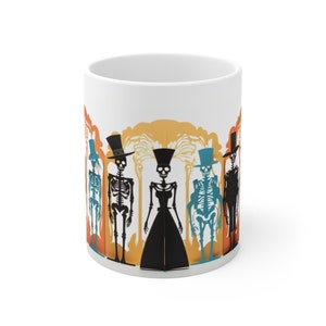 11 oz Dia de los Muertos Inspired Skeleton Coffee or Tea Mug in White Ceramic