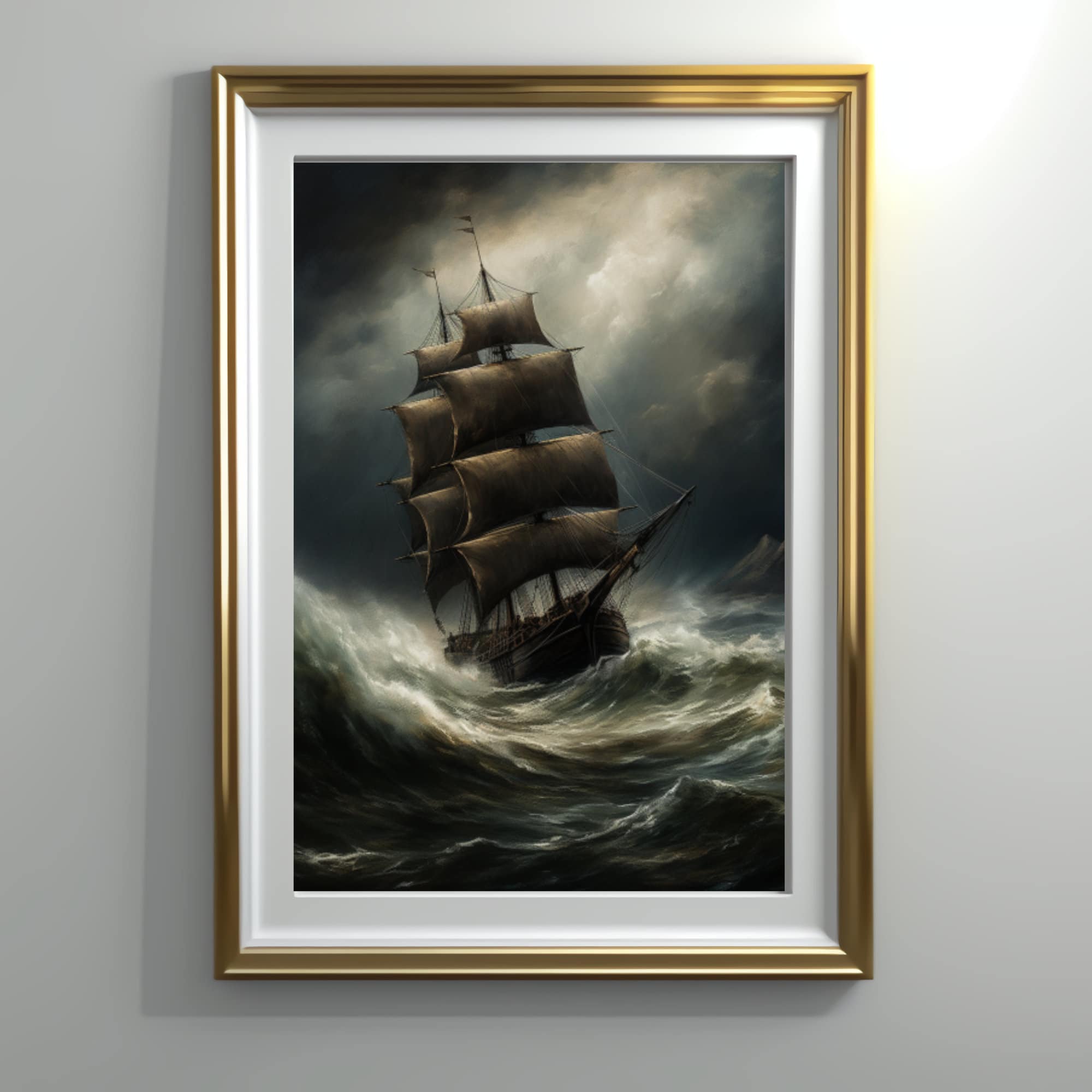 Dark & Moody Stormy Sea Ship Maritime Wall Art, Antique Vintage Art