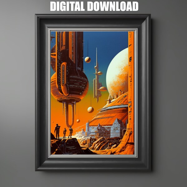 Sci Fi Wall Art Poster,Retro Aesthetic Art Print, Digital Download, Minimalist SciFi Wall Art, Retro Science Fiction, Sci-Fi City