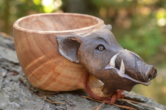 Kuksa. Handmade Wooden Mug BOAR With Carving. Gift for a Hunter or  Fisherman. Ecoware. Made by Birch Burl. Birch Mug 