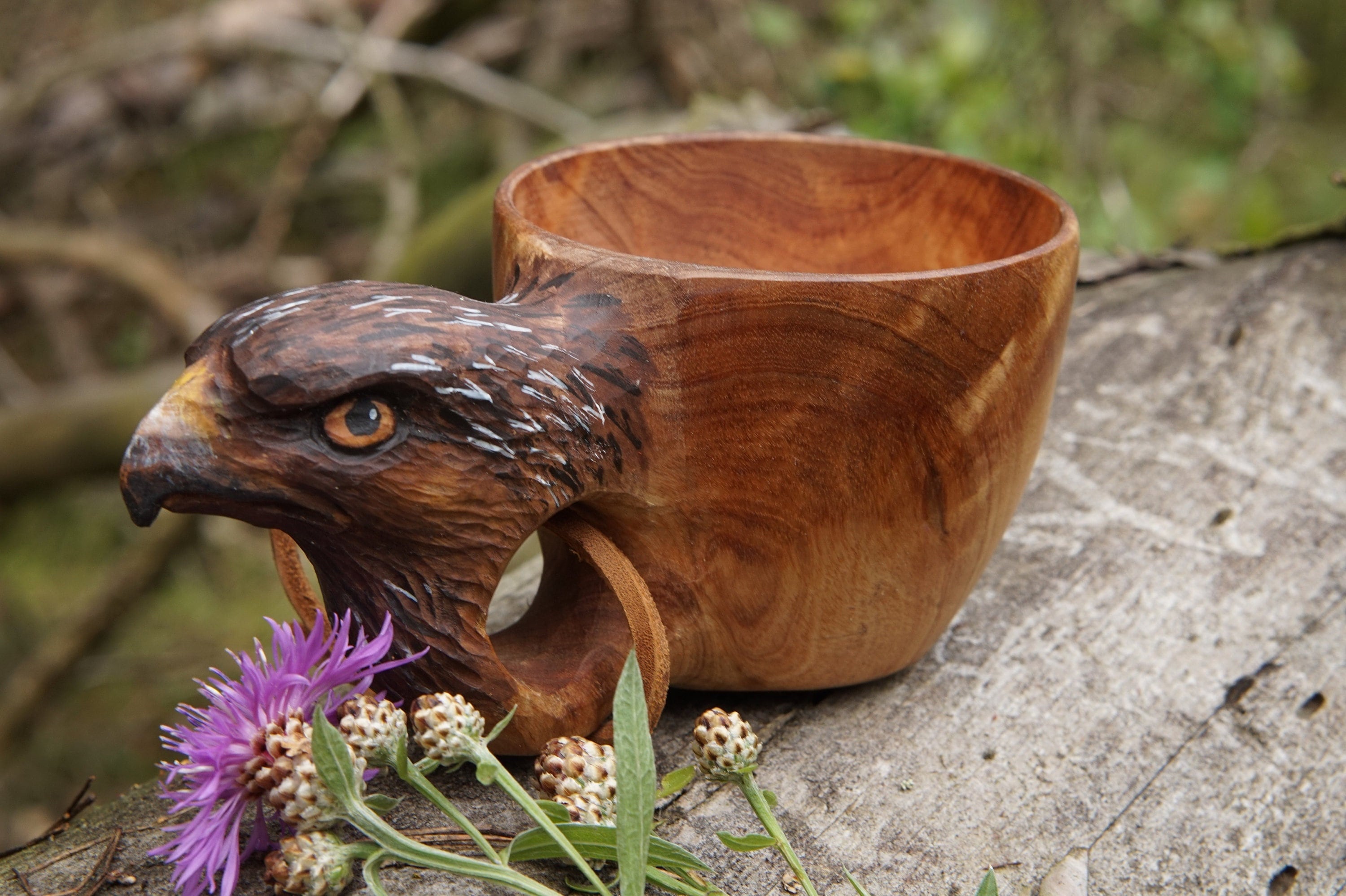Kuksa. Handmade Wooden Mug BOAR With Carving. Gift for a Hunter or