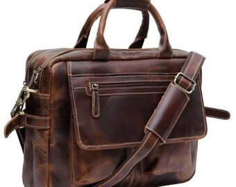 Cartella in pelle marrone, cartella in pelle, borsa per laptop da uomo