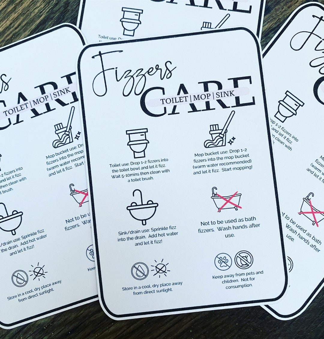Mop/sink/toilet Fizzers Care Cards. 18 per Pack. Etsy