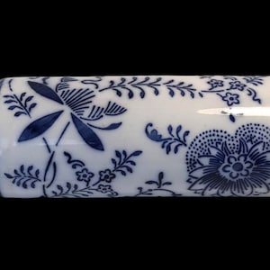 Antique A.H. Annaburg Blue Onion Stoneware Rolling Pin