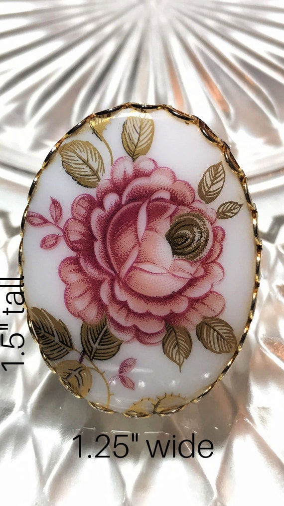 Vintage Brooch Pink Cabbage Rose Cameo Pin