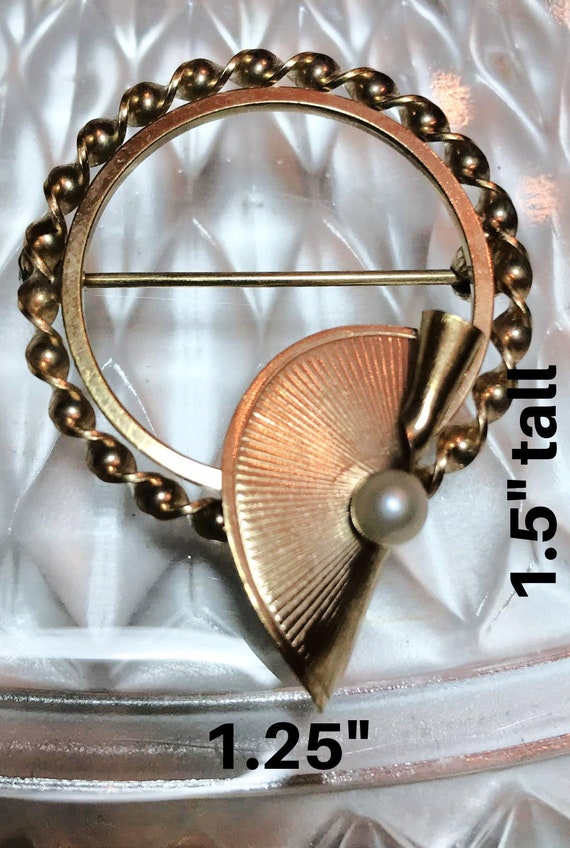 Vintage Brooch Fan with Pearl Accent 14K GF Curtis