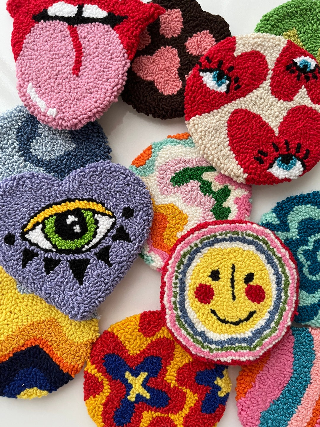 Punch Needle Coaster Handmade Coaster Tufted Cup Coaster Etsy