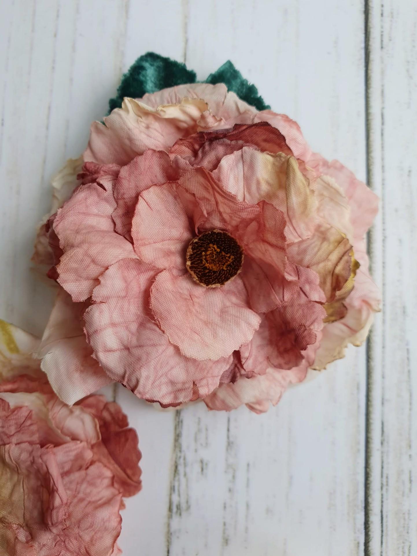 Pink Flower Hair Clip: Vintage Velvet Leaves, Wedding Hair  display picture 2