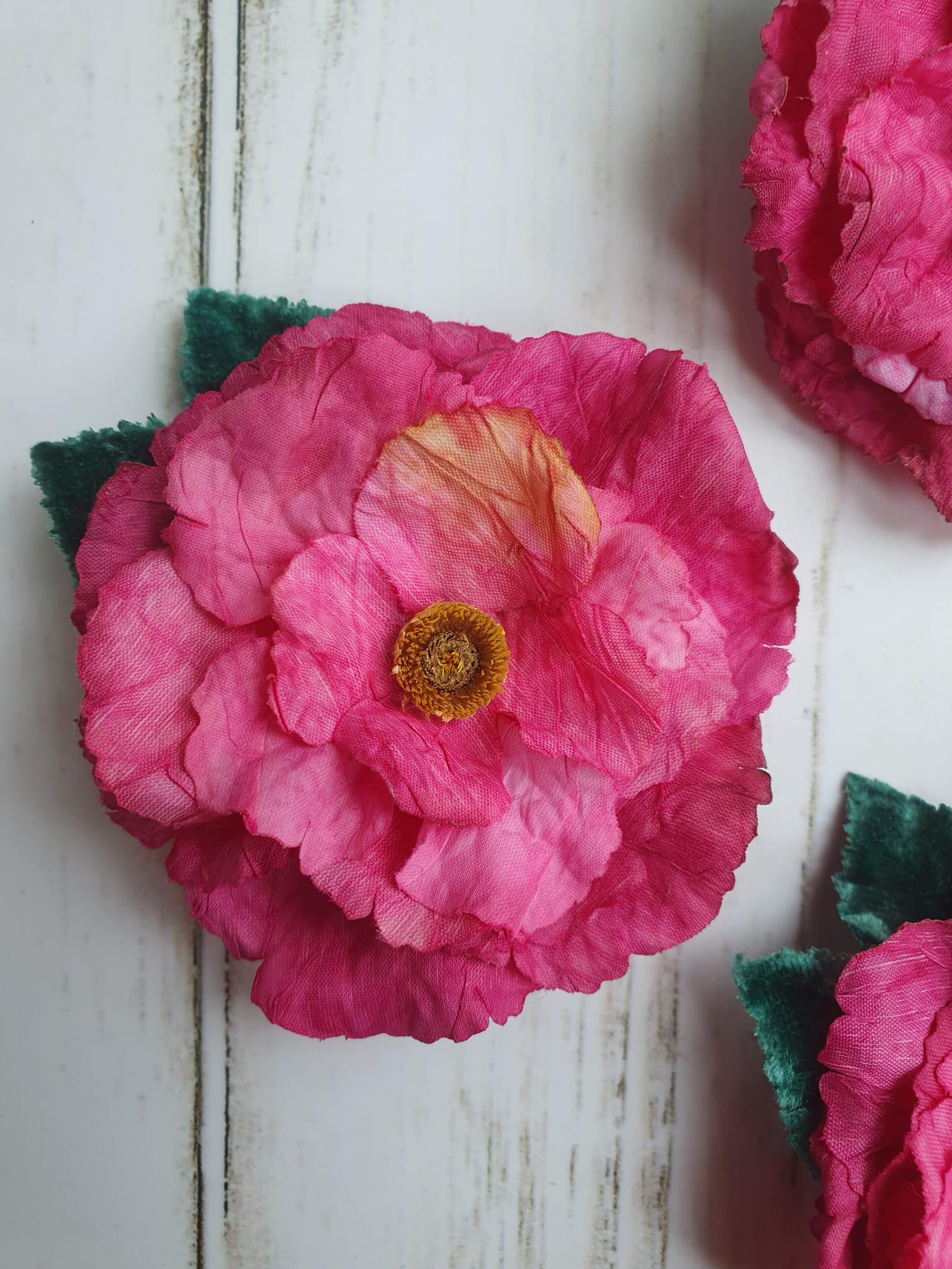 Pink Flower Hair Clip: Vintage Velvet Leaves, Wedding Hair  display picture 1