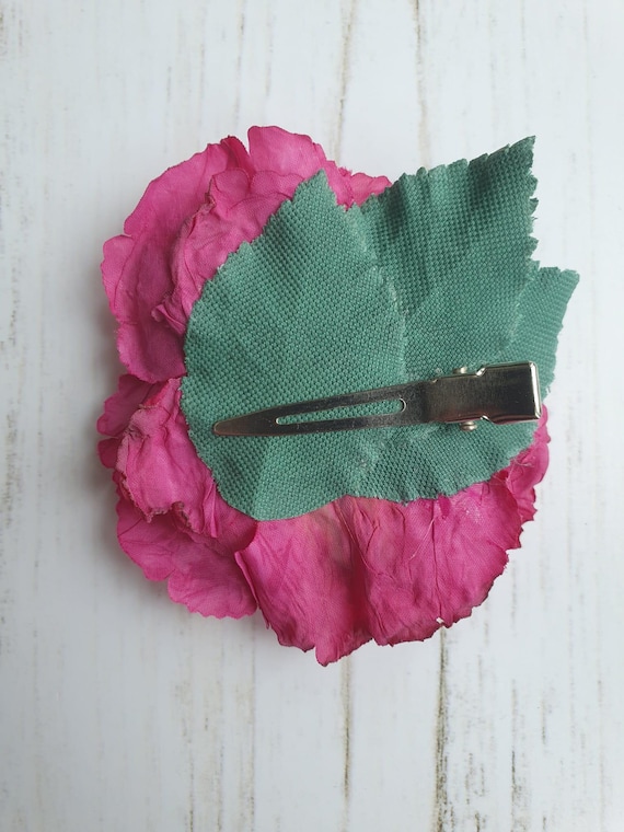Pink Flower Hair Clip: Vintage Velvet Leaves, Wedding Hair  display picture 1