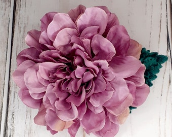 Flower Hair Clip with Vintage Velvet Leaf