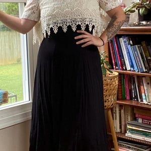 Vintage Women’s 1980’s Ivory Lace and Black Two-Tiered Dress
