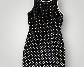Women's Vintage 1990's Sleeveless Black Polka Dot Dress