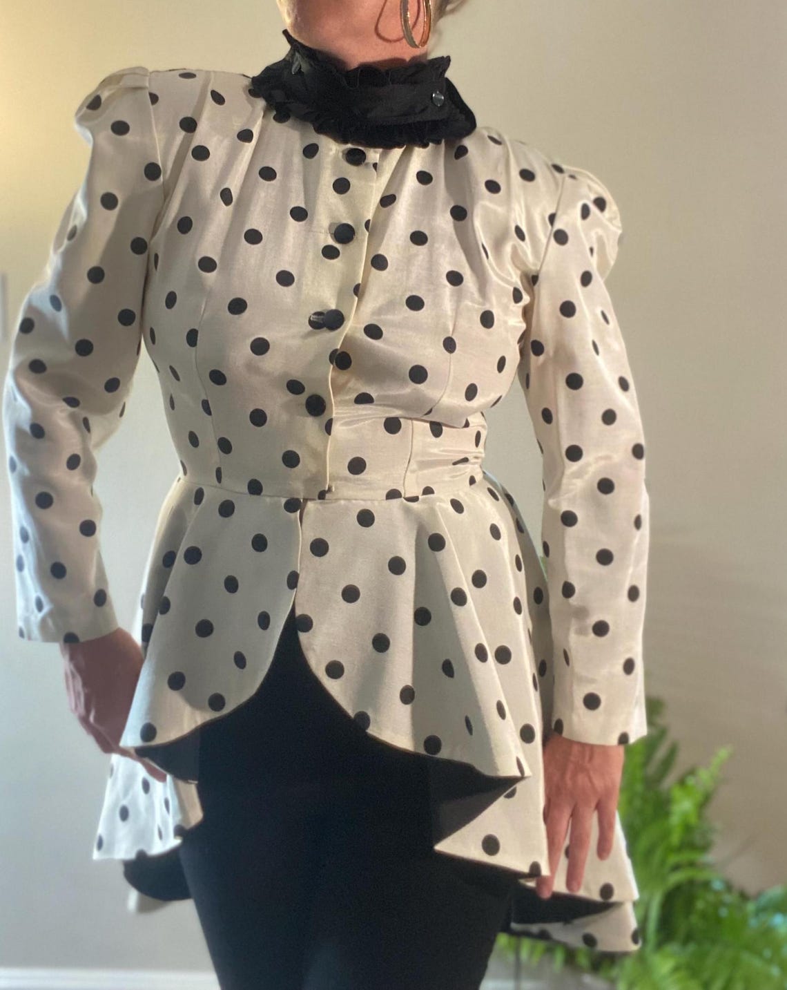 80s/90s Teddi Petite Polka Dot Collared Top