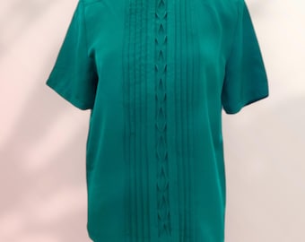 Women's Vintage 1980’s Green Pleated Blouse