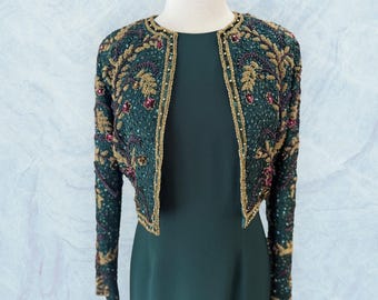 Women’s Vintage 1990’s George F Couture New York Beaded Evening Dress & Jacket Set