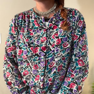Vintage 1980&#39;s Alfred Dunn Flower Print Pullover Women&#39;s Jacket