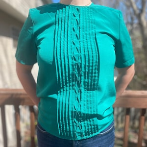Vintage Women’s 1980’s Green Pleated Blouse