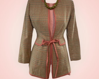 Women's Vintage 1990's Plaid Tie Waist Jacket