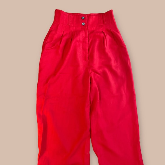 Women's Vintage Red Linen Trousers - image 4
