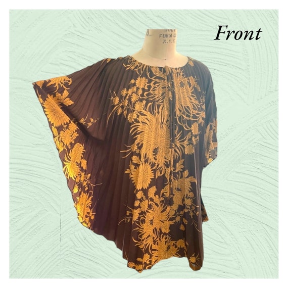 Vintage 1970’s Chocolate and Gold Pleated Cape Bl… - image 2