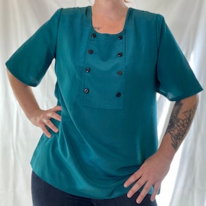 Vintage 80’s Women’s Emerald and Black Stripe Blouse