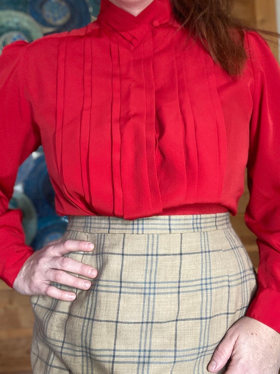 Vintage 1980’s Women’s Cherry Red Pleated Blouse - image 2