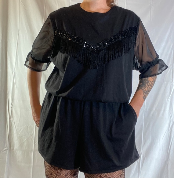 Upcycled Women’s Black Fringe Romper