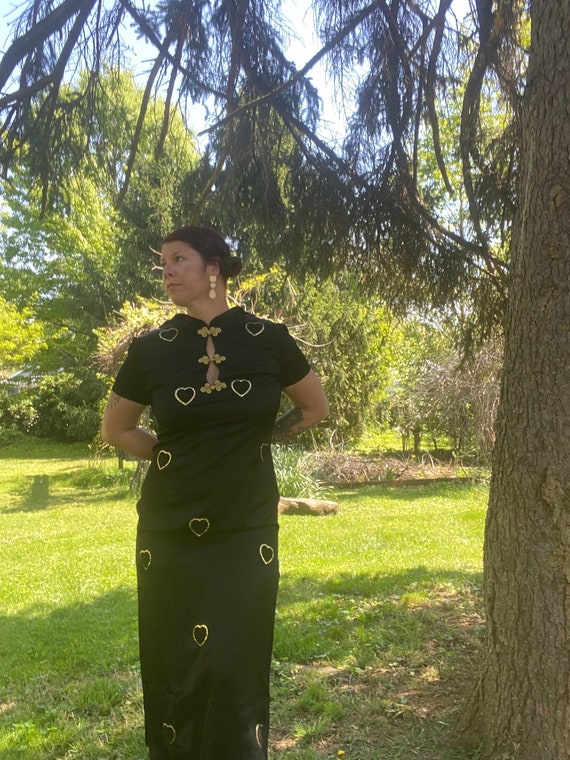 Upcycled 1970’s Black and Gold Silk Cheongsam Dres