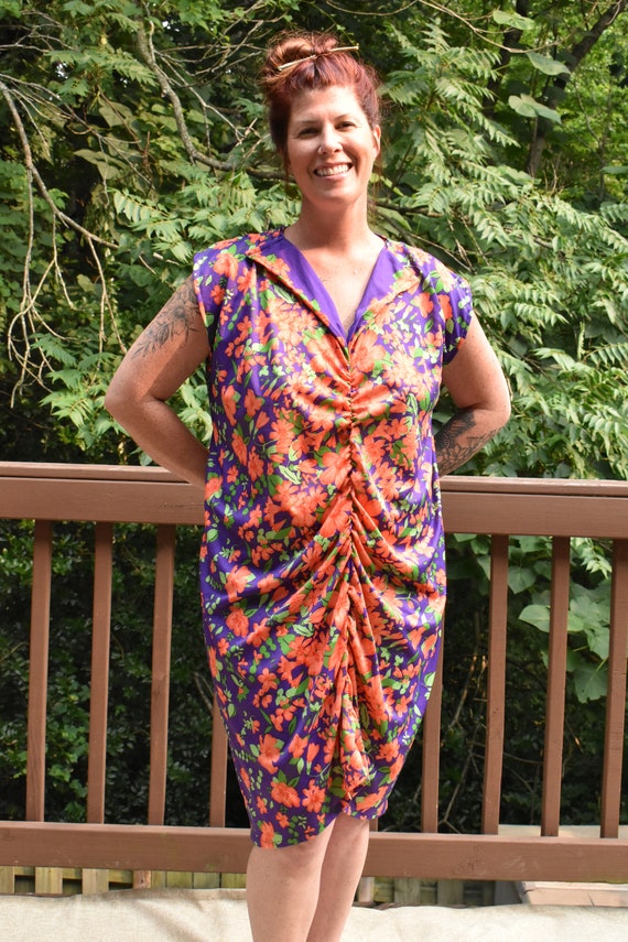 Women's Upcycled 1960’s Purple and Orange House Dr