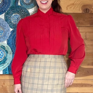 Vintage Women’s 1980’s Cherry Red Pleated Blouse
