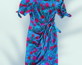 Women's Vintage 1980's Bright Floral Wrap Dress