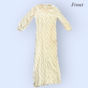Vintage Women’s 1970’s Beige and Gold Wool Long Dress