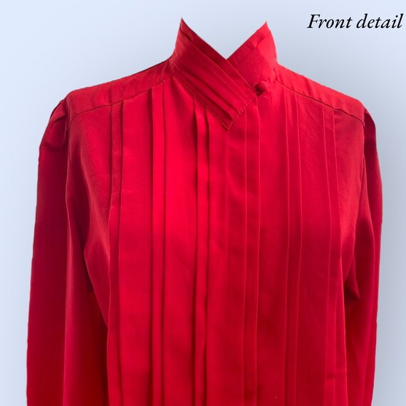 Vintage 1980’s Women’s Cherry Red Pleated Blouse - image 5