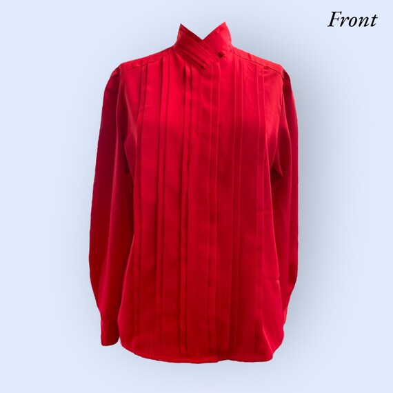 Vintage 1980’s Women’s Cherry Red Pleated Blouse - image 4