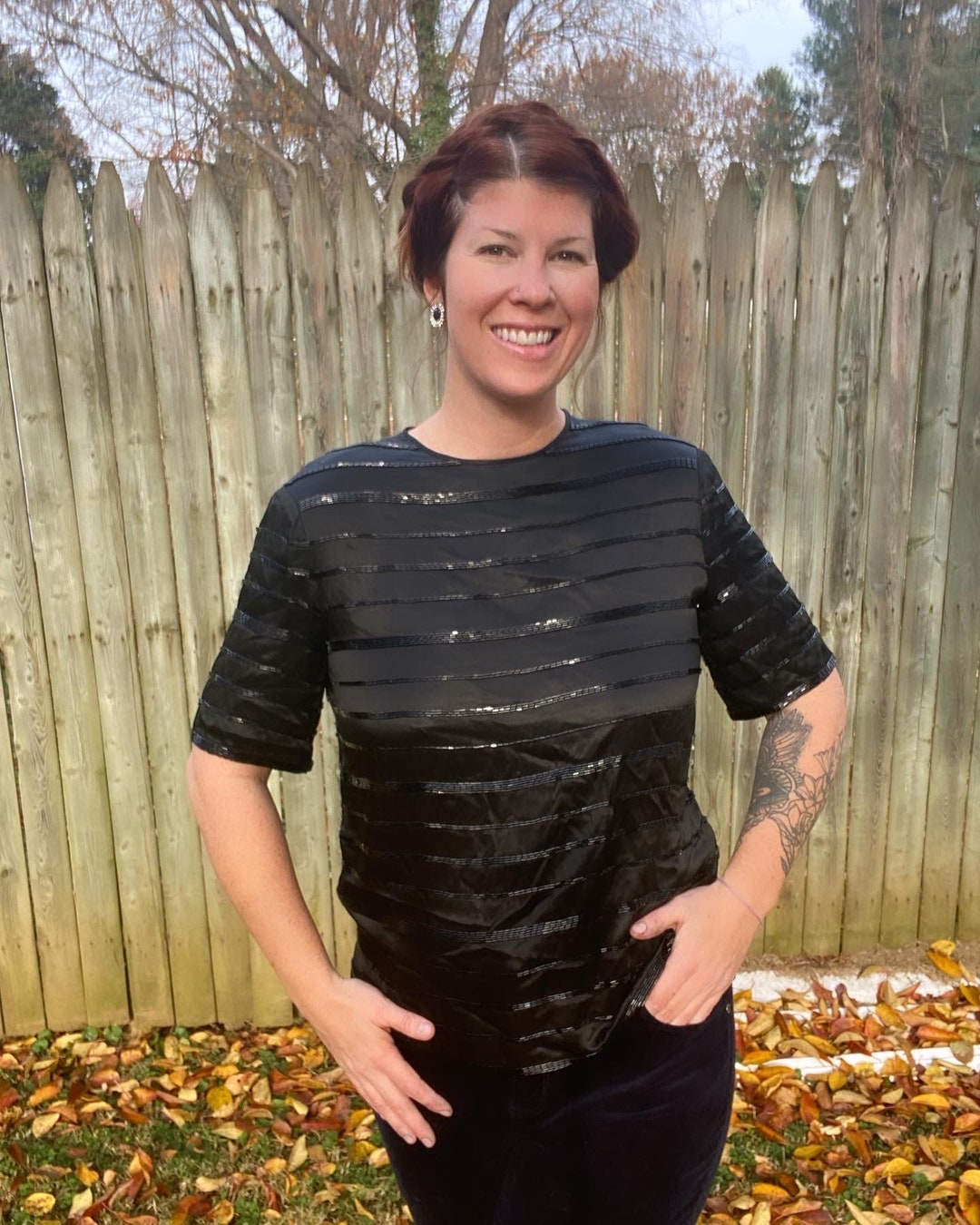 80’s Black Scalloped Beaded Blouse