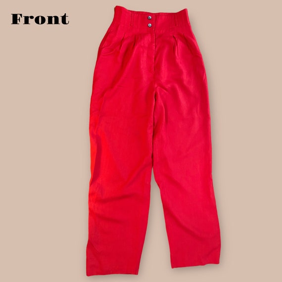 Women's Vintage Red Linen Trousers - image 3