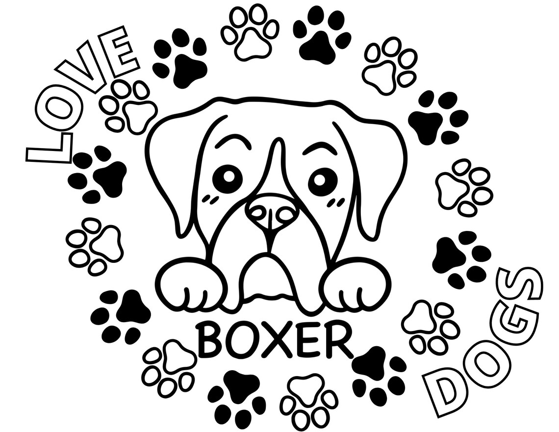 Cute BOXER Dog Coloring Page Instant Download Etsy