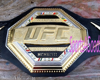 UFC World Legacy Championship Replica Title Belt Gold Plated Leather Strap