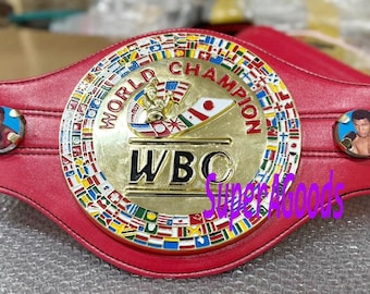 Cinturón de campeón mundial de boxeo del CMB, talla para adulto, color rojo.