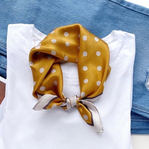 Mustard Yellow rockabilly polka dots 100% mulberry silk scarf, silk hair scarf, women’s silk bandana, silk neck scarf, silk neckerchief