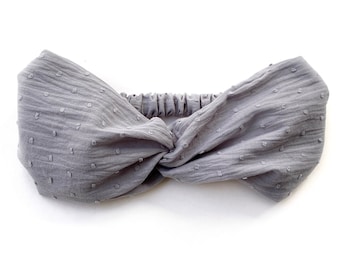 Graues Baumwoll-Stirnband mit Knoten, leicht und elastisch