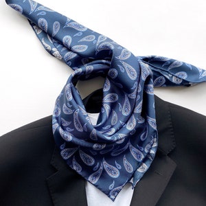 Blue paisley silk twill bandana square, men women neckerchief scarf, silk head wrap hair wrap headscarf hairscarf head band, silk neckscarf