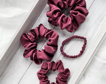 Kastanienbraune Reine Maulbeerseide Scrunchie, Seiden Haargummi - Handgemacht 22 Momme